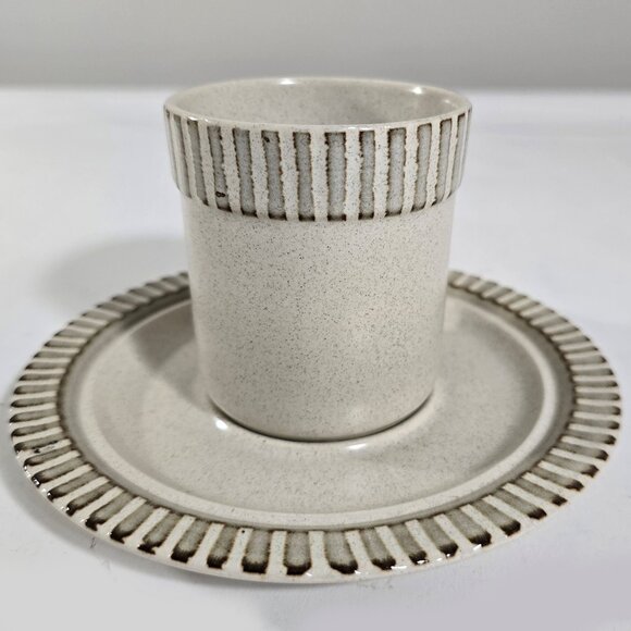 Vintage 2 Pc Kasuga Showa Japan Speckled Taupe Coffee Cup Mug Saucer Set MCM - Picture 3 of 8